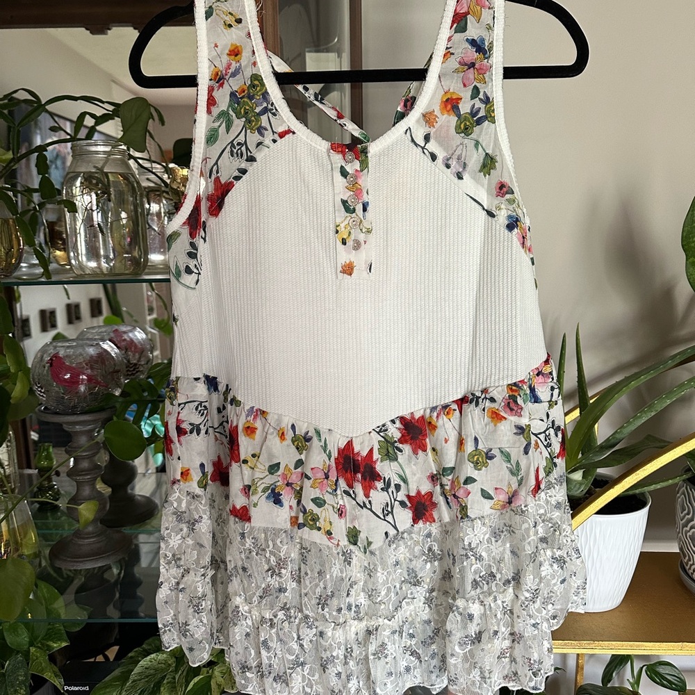 POL Floral Tank Top - White and Multicolor